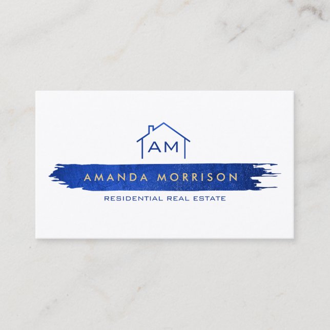 Premium Creative Realtor Home Paint Swash Blue Business Card (Front)