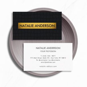 Premium Crocodile Texture Black & Gold Business Card
