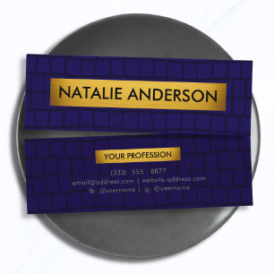Premium Crocodile Texture Navy Blue & Gold Mini Business Card