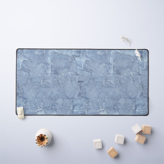 Premium Custom Light Blue Jean Denim Effect Desk Mat (Kids Table)