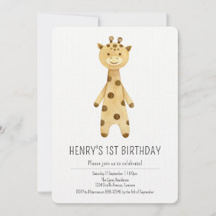 Premium, Cute Giraffe kids 1st birthday Invitation