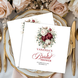 Premium Deep Red Floral Bridal Shower Napkins