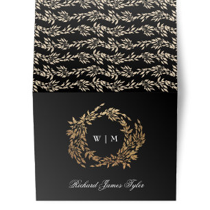 Premium DIY Folded Black Gold Crest Place Card
