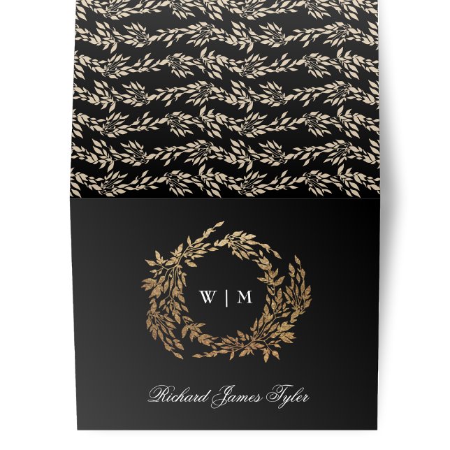 Premium DIY Folded Black Gold Crest Place Card (Creator Uploaded)
