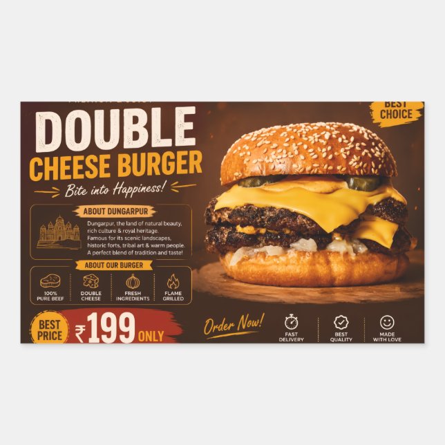Premium Double Cheese Burger Promotional Poster –  Rectangular Sticker (Front)