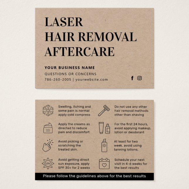 Premium Eco Laser Hair Removal Aftercare Card (Front & Back)