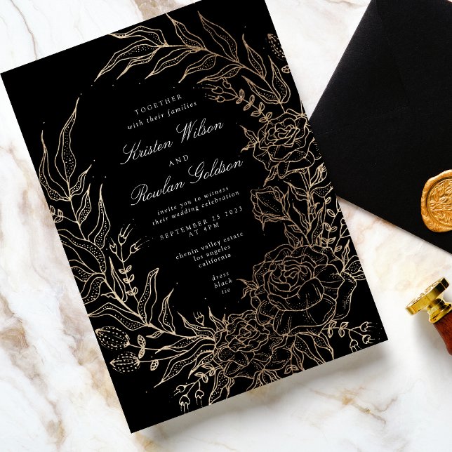 Premium Editable Gold Floral Wreath Wedding Invitation (Creator Uploaded)