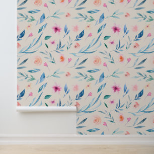 Premium Elegant   Watercolor Flowers on Cream Wallpaper