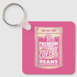 Premium espresso coffee beans pink food pop art key ring