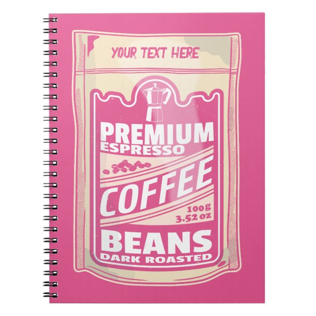 Premium espresso coffee beans pink food pop art notebook (Front)