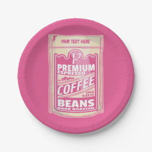 Premium espresso coffee beans pink food pop art paper plate