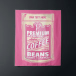 Premium espresso coffee beans pink food pop art tapestry<br><div class="desc">An illustration of a packet of ground coffee beans ready for espresso. This cafe / barista themed design is part of my food pop art collection. In the style of a retro food advertising poster. A design for coffee lovers</div>