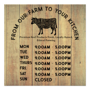 Premium Farmer Opening Times Poster – Rustic Farm