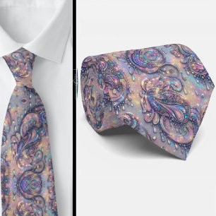 Premium Faux Holographic Opal Paisley Neck Tie