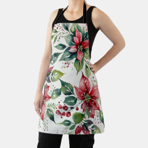 Premium Festive Poinsettia Custom Name Holiday Apron