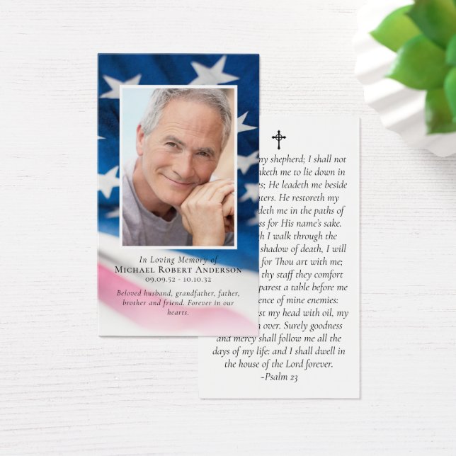 Premium Flag Photo Memorial Prayer Card (Desk)