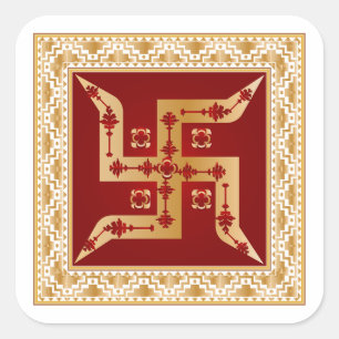 Premium Floral Hindu Swastik Gold Square Sticker