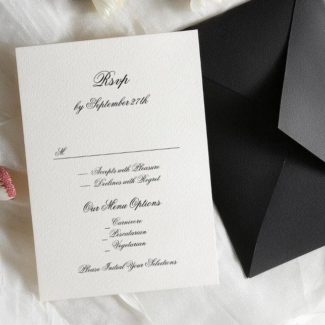 Premium Formal Black & White Classic Wedding RSVP Card (Creator Uploaded)