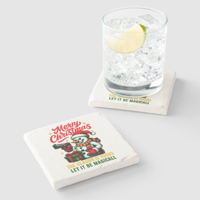 Premium Gangster Snowman Edgy Home Unique Christma Stone Coaster (Side)