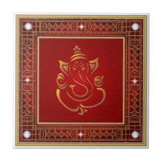 Premium Gold Lord Ganesha Mandala Round Sticker Ceramic Tile