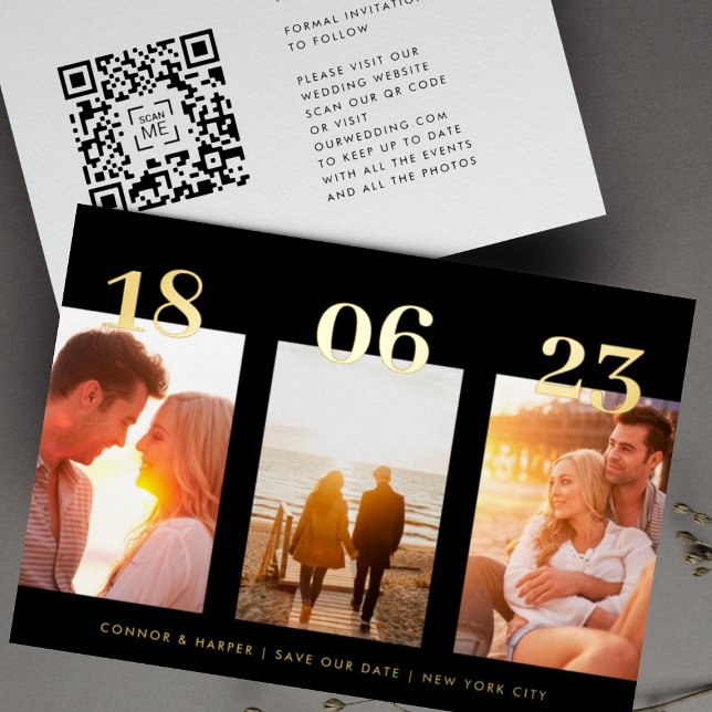 Premium GOLD Three Photo QR CODE Save The Date (Creator Uploaded)