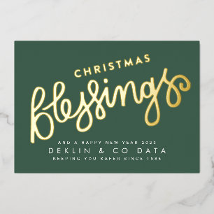 Premium Green Christmas Blessing Business Gold Foil Holiday Card