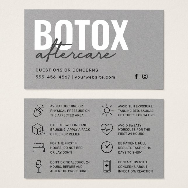 Premium Grey Botox Injection Instruction Card (Front & Back)