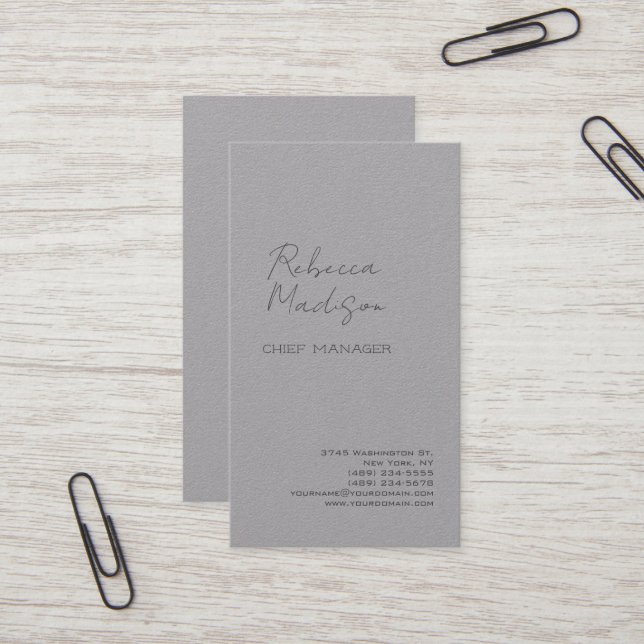 Premium Grey Modern Minimalist Handwritten Script Business Card (Front/Back In Situ)