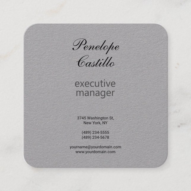 Premium Grey Professional Modern Simple Plain Square Business Card (Front)