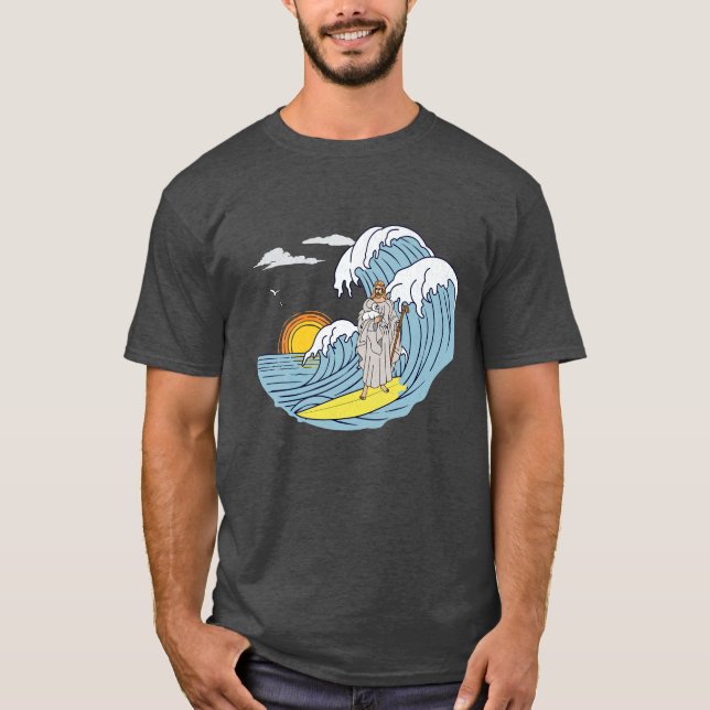 Premium Jesus Surfing - Distressed t-shirt (Front)