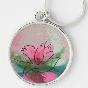 Premium Keychain, Pink Flower Painting Key Ring