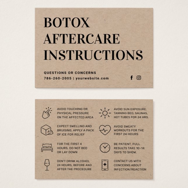 Premium Kraft Botox Injection Aftercare Card (Front & Back)