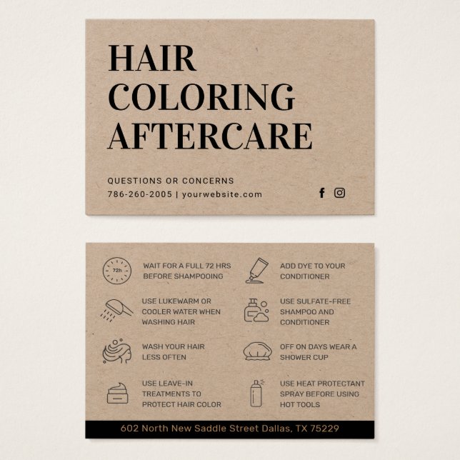 Premium Kraft Hair Colouring Aftercare Card (Front & Back)