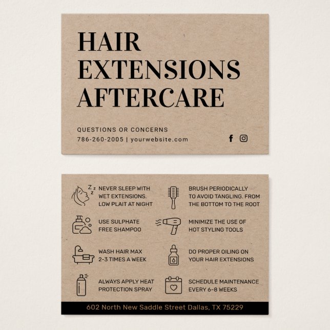 Premium Kraft Modern Hair Extension Aftercare Card (Front & Back)