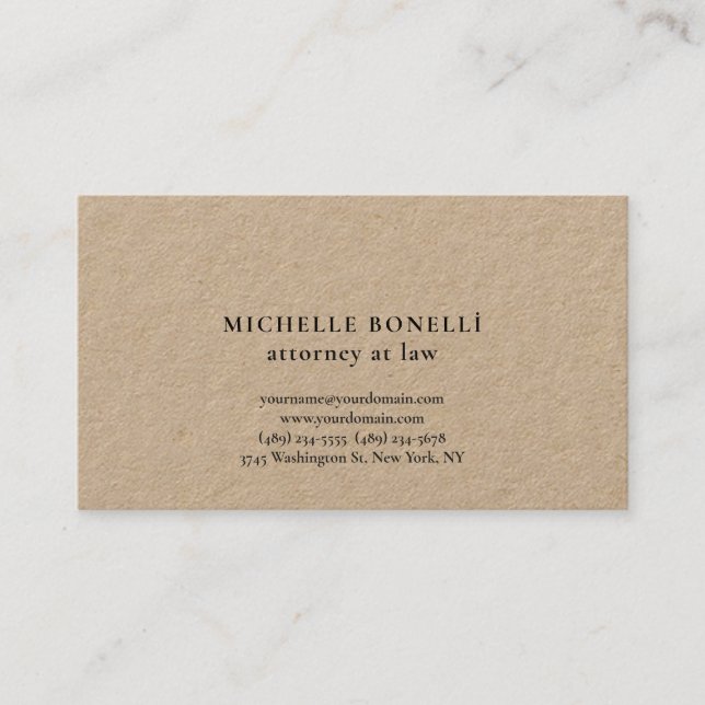 Premium Kraft Unique Attorney at Law Simple Business Card (Front)