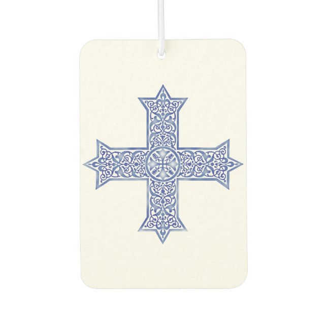 Premium Lapis Blue Coptic Cross Art Car Air Freshener (Front)