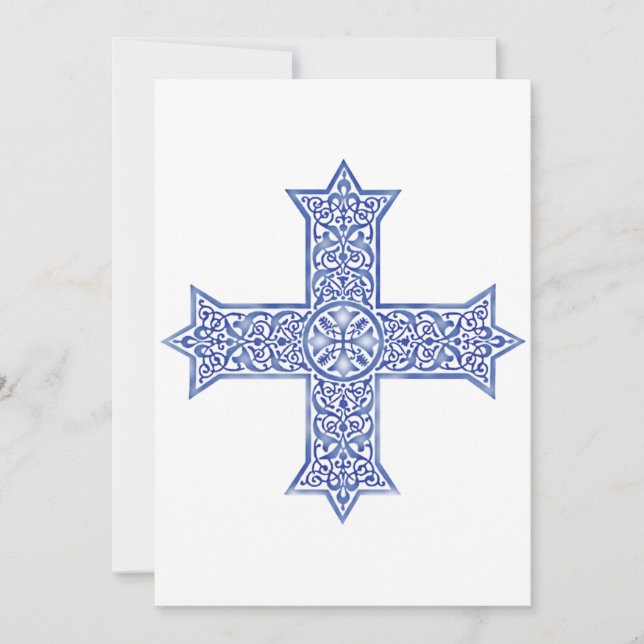 Premium Lapis Blue Coptic Cross Art Invitation (Front)