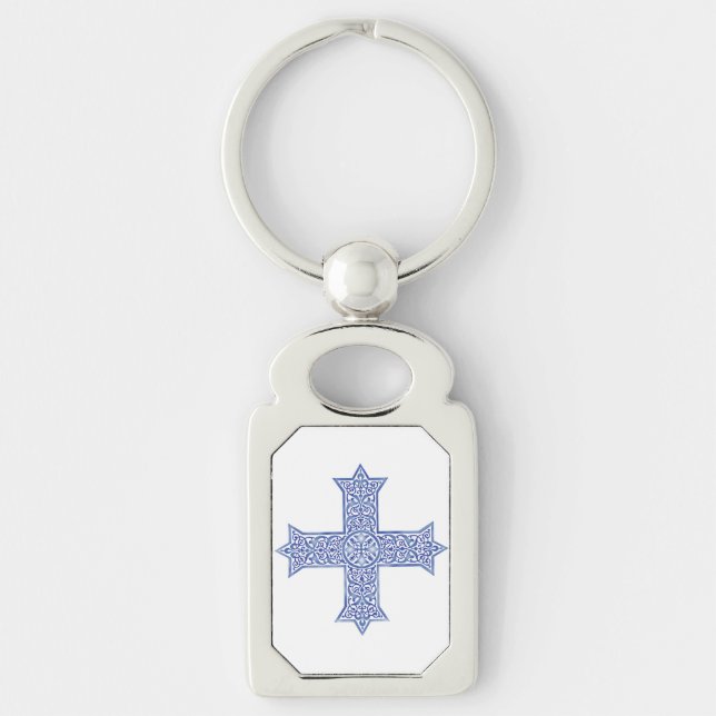 Premium Lapis Blue Coptic Cross Art Key Ring (Front)