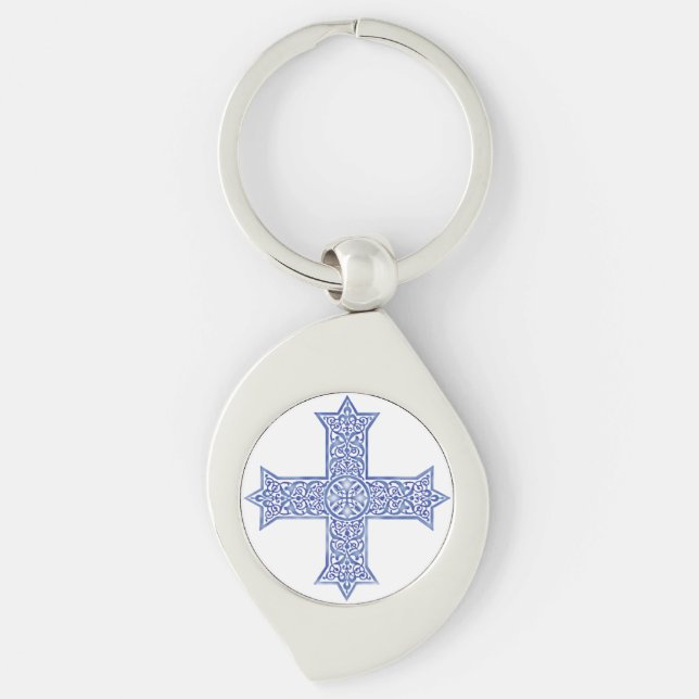 Premium Lapis Blue Coptic Cross Art Key Ring (Front)