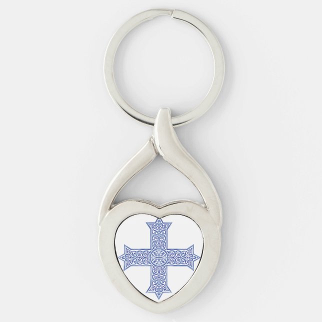 Premium Lapis Blue Coptic Cross Art Key Ring (Front)