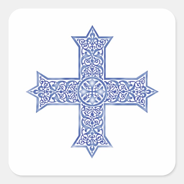 Premium Lapis Blue Coptic Cross Art Square Sticker (Front)