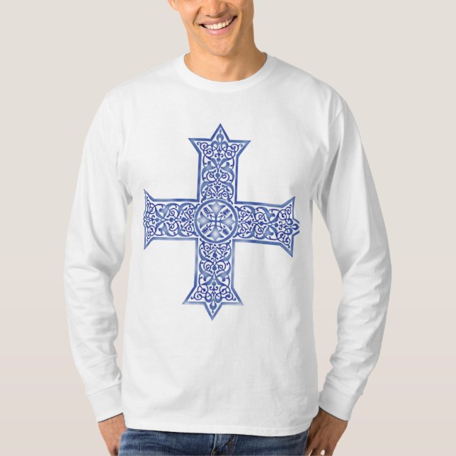 Premium Lapis Blue Coptic Cross Art T-Shirt (Front)