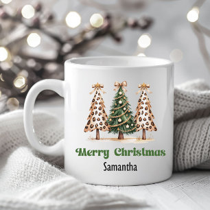 Premium Leopard Christmas Trees Custom Name Mug