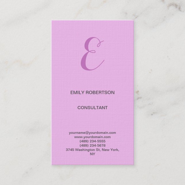 Premium Linen Monogram Initial Orchid & Lilac Business Card (Front)