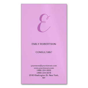 Premium Linen Monogram Initial Orchid & Lilac Magnetic Business Card