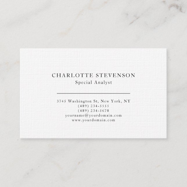 Premium Linen Trendy Professional Plain Minimalist Business Card (Front)