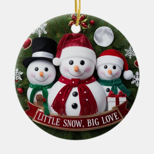 Premium Luxury Snowman Family Christmas Wreath  Ceramic Ornament (Front)