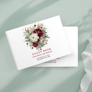 Premium Maroon Floral Greenery Gold Guest Book