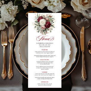 Premium Maroon Floral Greenery Gold Menu Card