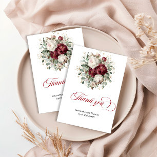 Premium Marsala Floral Eucalyptus Gold Thank You  Card